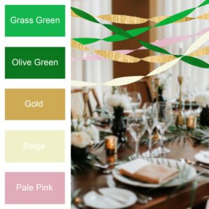 MEIYKO Baby Shower Decorations, 5 Rolls Green Pink Gold Crepe Paper Streamers for Boho Bridal Shower, Wedding Shower, Engagement Party, Sage Green Birthday Party Decorations