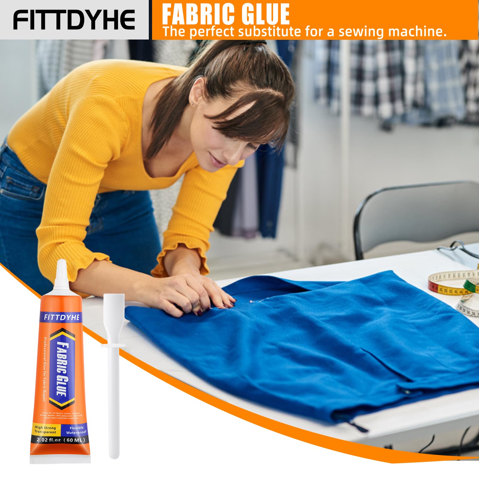 FITTDYHE Fabric Glue Permanent, 60 ML Washable Clear Clothing Glue, Super Fabric Glue for Rhinestones, Patches, Clothes, Denim, Leather, Polyester, Fabrics, Doll Repair, Flannel, Cotton