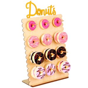 koyiltd reusable 12 peg donut wall stand for party, wooden donut display board for dessert table decoration (wood)