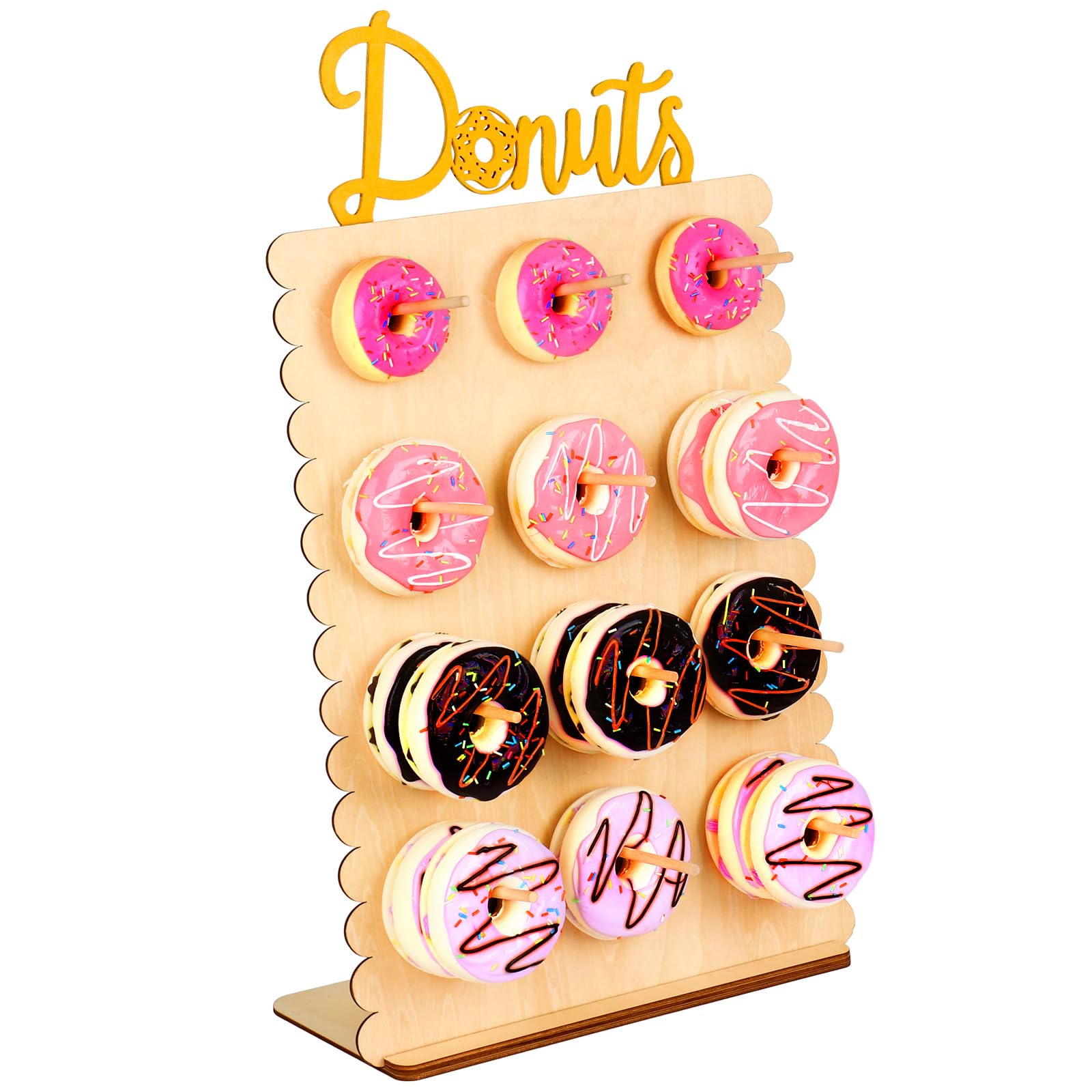 KOYILTD Reusable 12 Peg Donut Wall Stand for Party, Wooden Donut Display Board for Dessert Table Decoration (wood)