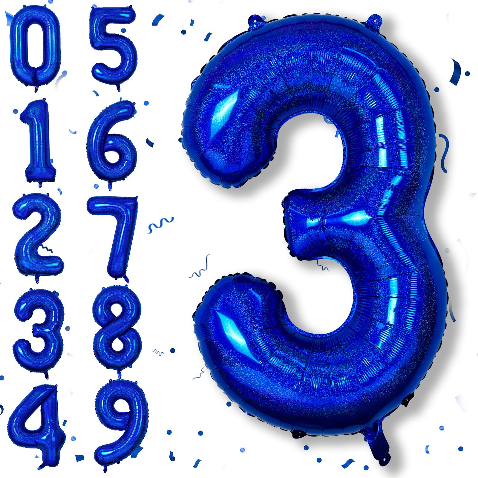 3rd Birthday Royal Blue Balloon, Dark Blue Foil Number 3 Balloons, 40 Inch Self Inflating Navy Iridescent Blue Globos Azul Marino Balloon 3 for Boys Kids Birthday Graduation Party Decoration Supplies