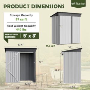 Rankok 5ft x 3ft Outdoor Storage Shed Metal Shed House with Sloping Roof Tool Shed for Courtyard or Garden Storage of Equipment, Supplies, Toys (White)