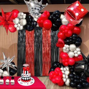 BEISHIDA 2 Pcs Red and Black Door Streamers Foil Curtain Red and Black Party Decoration Backdrop for Casino Theme Scream Party Graduation Birthday Party Decorations (3.28 ft x 6.56 ft)