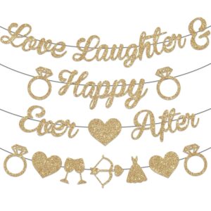 no-diy love laughter & happily ever after banner, gold glitter wedding shower decorations includes bridal shower banner and bridal shower decorations garland for bridal wedding decorations