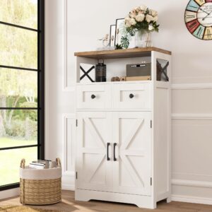 befrases farmhouse white storage cabinet with doors and drawers, freestanding kitchen pantry cabinet, floor storage cabinet hutch cupboard for kitchen/laundry/living room/bedroom