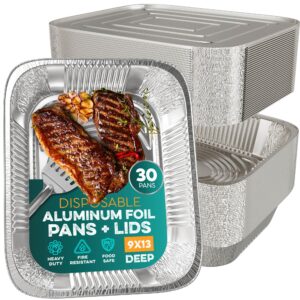 Aluminum Pans With Lids 9x13 [30 Sets] Aluminum Foil Pans Trays With Lids - Half Size Tin Foil Disposable Pans For Baking, Roasting, Cake Serving Dishes, Catering Supplies, Steam Table Chafing