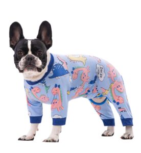 qunaawa dog recovery suit for surgery small medium dogs onesie, cute soft dog pajamas bodysuit cone alternative prevent licking dog recovery suit female male (small, dinosaur blue)