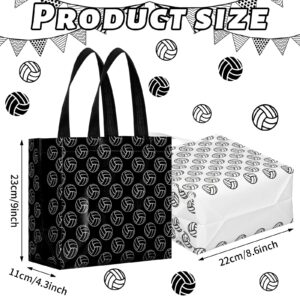 Sayglossy 30 Pcs Volleyball Gift Bags for Team with Handles Reusable Volleyball Favor Bag Snack Treat Bag for Sport Theme Birthday Party Decor, Black and White