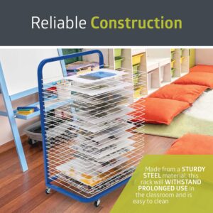 Pearington Mobile 25-Shelf Art Drying Rack for Classrooms and Art Studios, Heavy-Duty Steel Rolling Art Rack Cart with 25 Wide Shelves, Blue