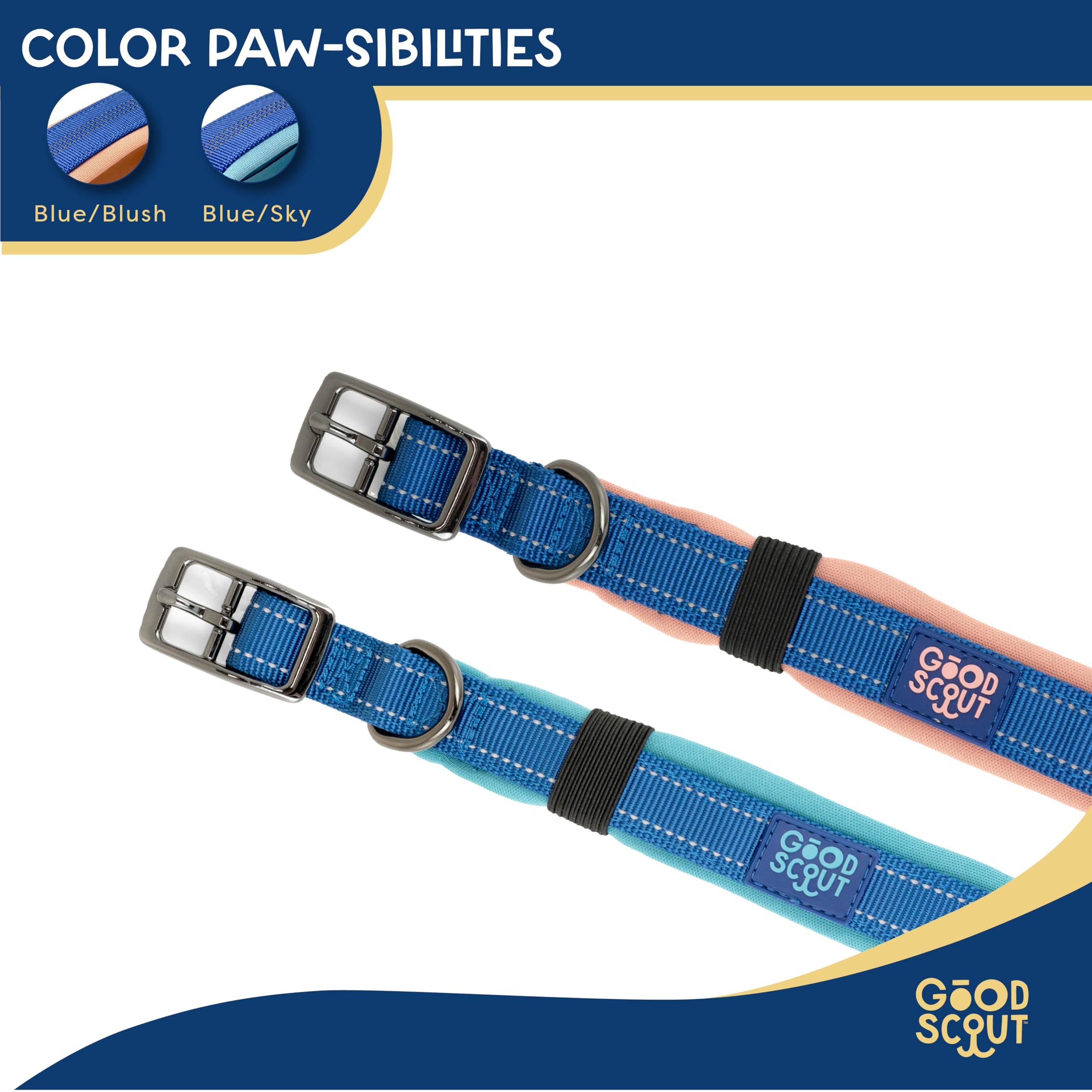 Good Scout Padded Heavy Duty Dog Collar for Large Dogs, Puppy Training Collar with Adjustable Flex Loop for Comfortable Fit, Reflective Material & D-Ring for Quick Leash Attachment, Blue/Sky