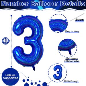 3rd Birthday Royal Blue Balloon, Dark Blue Foil Number 3 Balloons, 40 Inch Self Inflating Navy Iridescent Blue Globos Azul Marino Balloon 3 for Boys Kids Birthday Graduation Party Decoration Supplies