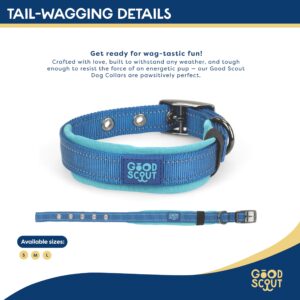 Good Scout Padded Heavy Duty Dog Collar for Large Dogs, Puppy Training Collar with Adjustable Flex Loop for Comfortable Fit, Reflective Material & D-Ring for Quick Leash Attachment, Blue/Sky