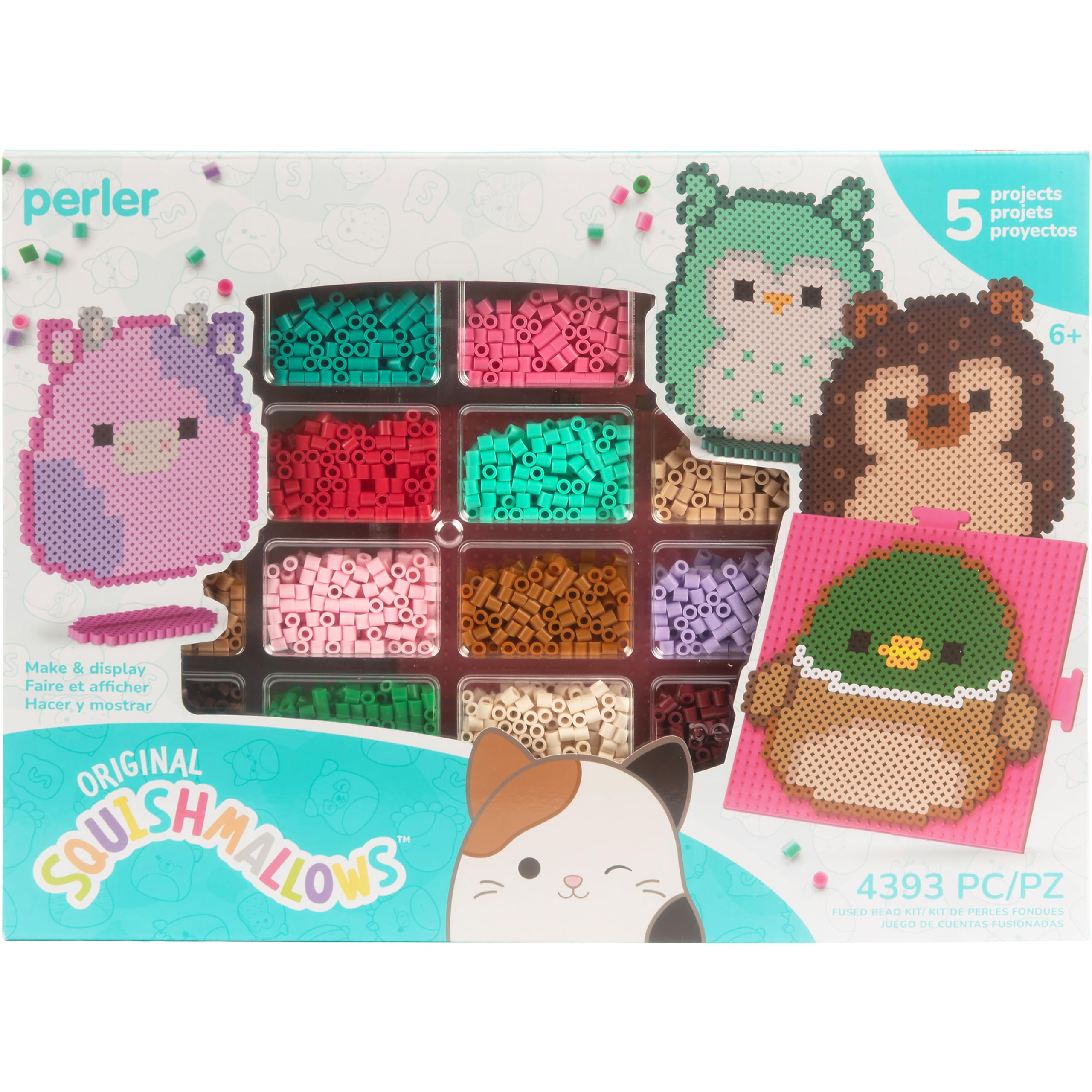 Perler Squishmallows Fused Bead Activity Kit with 5 Unique Patterns, Finished Project Sizes Vary, Multicolor 4393 Pieces