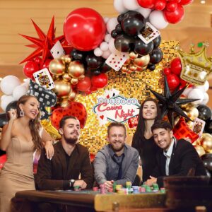 165pcs Casino Balloon Arch Garland Kit, Red Black Gold Balloons with Star Crown Dice Poker Foil Balloons for Birthday Casino Night Las Vegas Casino Theme Party Decorations