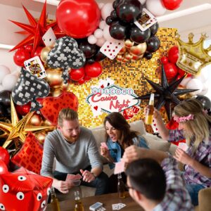 165pcs Casino Balloon Arch Garland Kit, Red Black Gold Balloons with Star Crown Dice Poker Foil Balloons for Birthday Casino Night Las Vegas Casino Theme Party Decorations