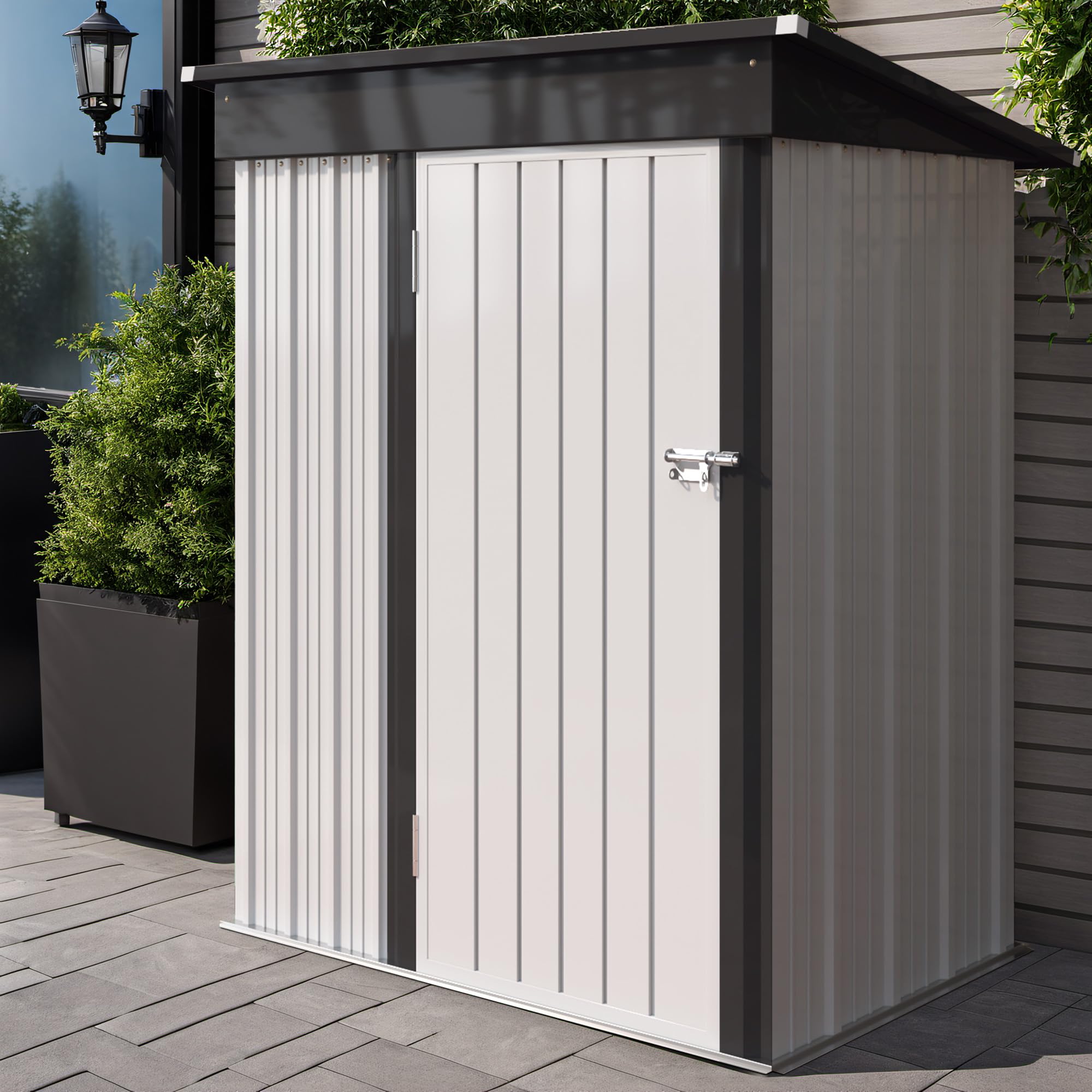 Rankok 5ft x 3ft Outdoor Storage Shed Metal Shed House with Sloping Roof Tool Shed for Courtyard or Garden Storage of Equipment, Supplies, Toys (White)