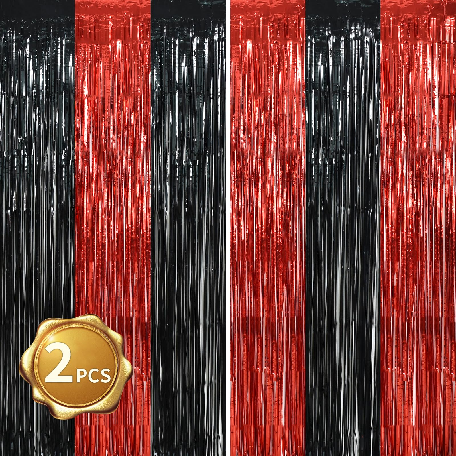 BEISHIDA 2 Pcs Red and Black Door Streamers Foil Curtain Red and Black Party Decoration Backdrop for Casino Theme Scream Party Graduation Birthday Party Decorations (3.28 ft x 6.56 ft)