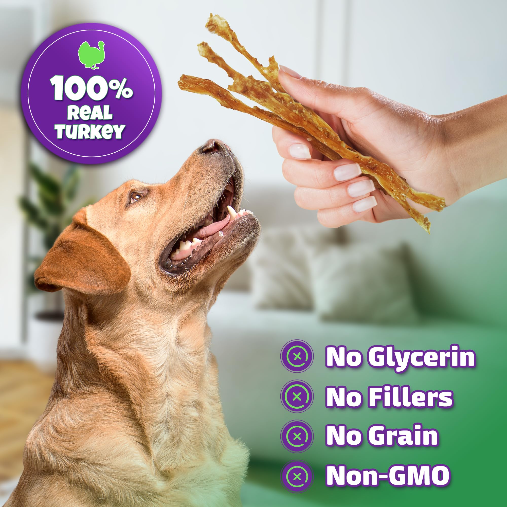 Turkey Tendons for Dogs Made in USA with 100% Turkey and No Glycerin, Healthy Jerky Dog Treats for Medium Dogs, Natural Dog Chews, Dog Jerky Treats, Human Grade Dog Treats Small Dogs, 12 oz Bag.