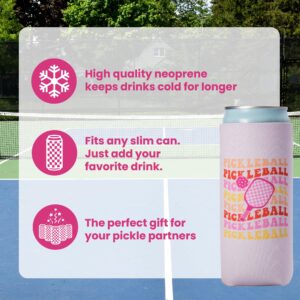 Funny Pickleball Gifts for Women I Pickleball Themed Slim Can Coolers Set (6 Pack) I Girly & Trendy Drink Insulators for Pickleball Party I Perfect Pickleball Accessories for Women