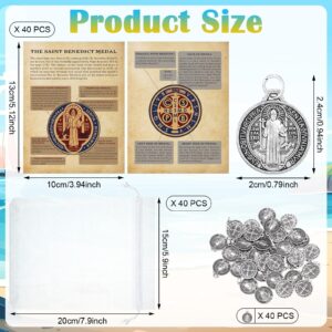 Remuuly 120 Pieces Medals Prayer Card Set, 3/4 Inch Round Silver Oxidized Medals for Necklace Holy Prayer Cards Bags for Catholic Women Men Jewelry Making (St Benedict)