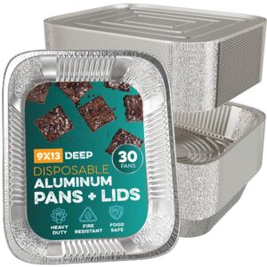 Aluminum Pans With Lids 9x13 [30 Sets] Aluminum Foil Pans Trays With Lids - Half Size Tin Foil Disposable Pans For Baking, Roasting, Cake Serving Dishes, Catering Supplies, Steam Table Chafing