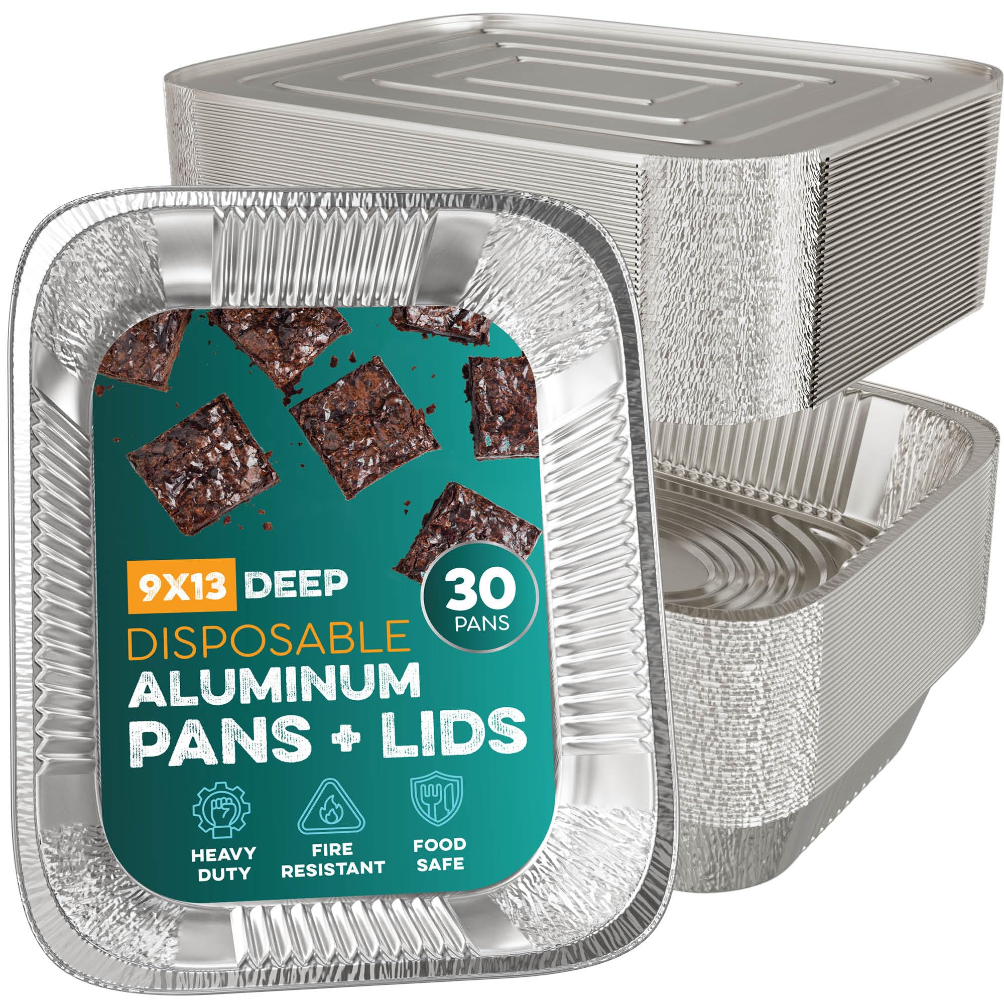 Aluminum Pans With Lids 9x13 [30 Sets] Aluminum Foil Pans Trays With Lids - Half Size Tin Foil Disposable Pans For Baking, Roasting, Cake Serving Dishes, Catering Supplies, Steam Table Chafing