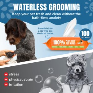 PET N PET Dog Grooming Wipes, 100% Plant Based Unscented Pet Wipes, Cleaning & Deodorizing for Dogs, 100 Counts