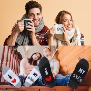 Domensi 4 Pack Hubby and Wifey Gifts Wifey and Hubby Enamel Couples Coffee Mugs Couples Socks for Bride Engagement Groom Wedding Gifts