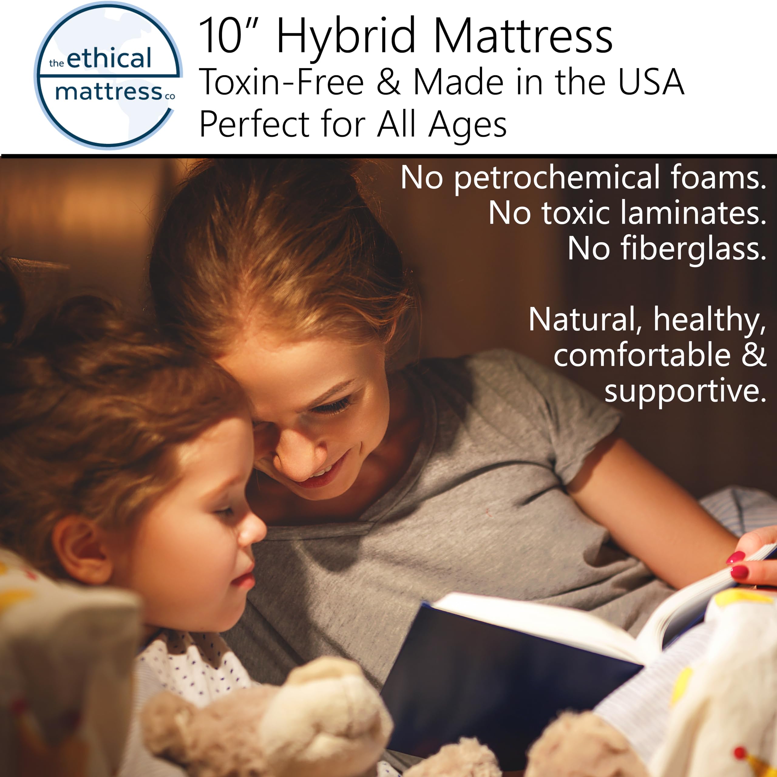 Ethical Mattress CO 10" Toxin-Free Hybrid Mattress, Made in USA with Organic Cotton, Wool, Latex & Pocketed Coils (Mattress-in-a-Box) Comfortable & Supportive for All Ages - King Size