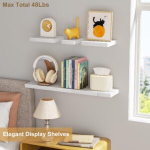 Love-KANKEI White Floating Shelves for Wall Set of 6, Wood Wall Shelves with Invisible Bracket,Rustic Hanging Shelves for Display,Bedroom Living Room Bathroom Kitchen Office