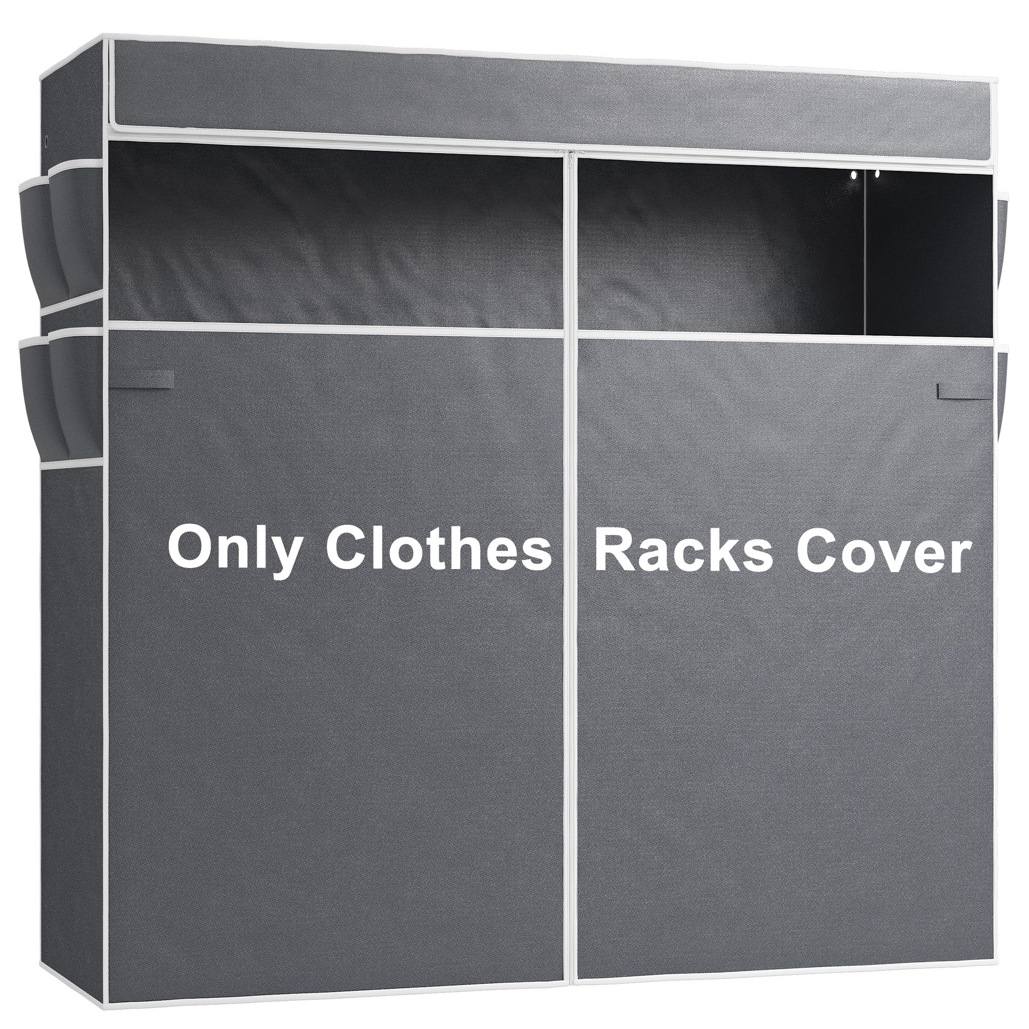 Raybee Garment Rack Cover Only, Fabric Clothing Rack Cover with Zipper, Clothes Rack Cover with PVC Clear Window & 8 Side Storage Pockets, Garment Rack Cover Only 76.7" W X 75.1" H X 17.9" D(Large)