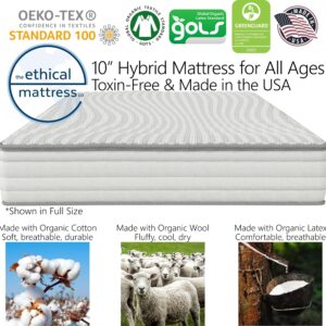 Ethical Mattress CO 10" Toxin-Free Hybrid Mattress, Made in USA with Organic Cotton, Wool, Latex & Pocketed Coils (Mattress-in-a-Box) Comfortable & Supportive for All Ages - King Size