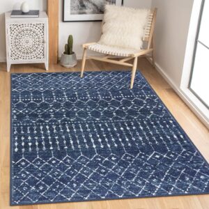 beeiva moroccan washable living room rug, printed soft 5x7 rug with rubberback non slip, low pile distressed blue rug no shedding dining room rug for bedroom office