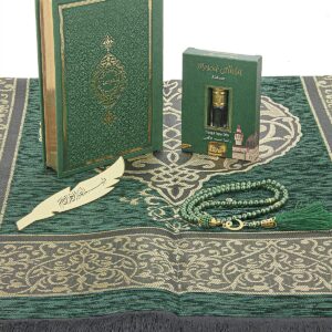 ihvan online Prayer Gift Set for Men & Women, Muslim Prayer Rug, Salah Mat, Beads Taasbih, Arabic Holy Quran, Islamic Gift Set for Ramadan & Eid, Green