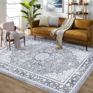 royhome vintage area rug 5x7 machine washable floral distressed carpet rug retro medallion stain resistant non-slip accent rug coffee table rug farmhouse dining office bedroom decor, grey