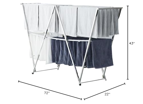 Letusto W-Rack Laundry Clothes Drying Rack - Indoor & Outdoor Folding Clothing Rack Foldable - Stainless Steel Laundry Garment Dryer Stand V2 (Square)