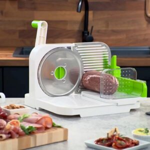 Starfrit Deli Slicer - Slices Meat, Cheese, Bread - 6.5" Stainless Steel Blade - Adjustable Thickness Knob - Nestable for Easy Storage | 2-in-1 Fruit and Vegetable with Bonus Peeler