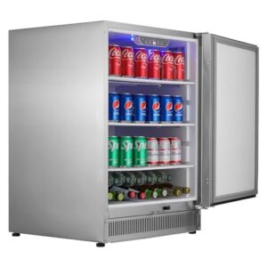 VEVOR 24 inch Indoor/Outdoor Beverage Refrigerator, 185QT Undercounter or Freestanding Beverage Fridge, 175 Cans Built-in Beer Fridge with Stainless Steel Body for Residential Home Bar Commercial Use