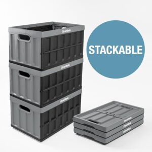 CleverMade Collapsible Storage Bin (No Lid), Ocean, 3PK - 46L (12 Gal) Folding Plastic Stackable Utility Crates, Holds 75lbs Per Bin - Solid Wall CleverCrates for Organizing, Storage, Moving