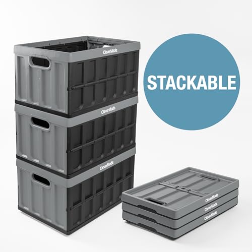 CleverMade Collapsible Storage Bin (No Lid), Ocean, 3PK - 46L (12 Gal) Folding Plastic Stackable Utility Crates, Holds 75lbs Per Bin - Solid Wall CleverCrates for Organizing, Storage, Moving