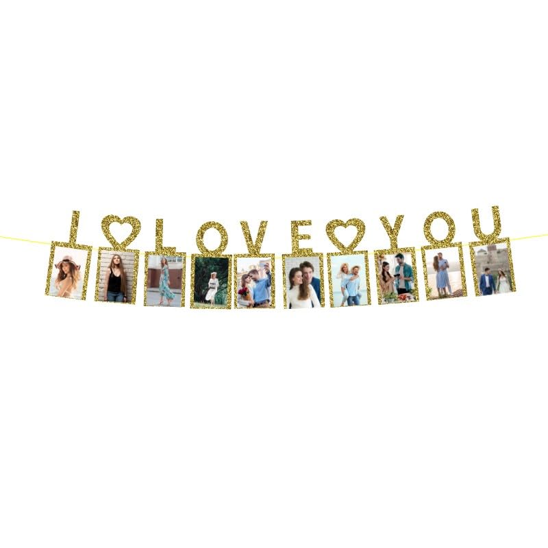 I LOVE YOU Photo Banner Love Picture Banner Pink Decor, Valentine'S Day Proposal Courtship Engagement Wedding Anniversary Bridal Party Banner Decorations Photo Props