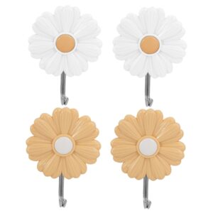 parliky 4pcs decorative daisy adhesive wall hooks strongly adhesive punch hangers for clothes hats towels cute wall mounts for home decor