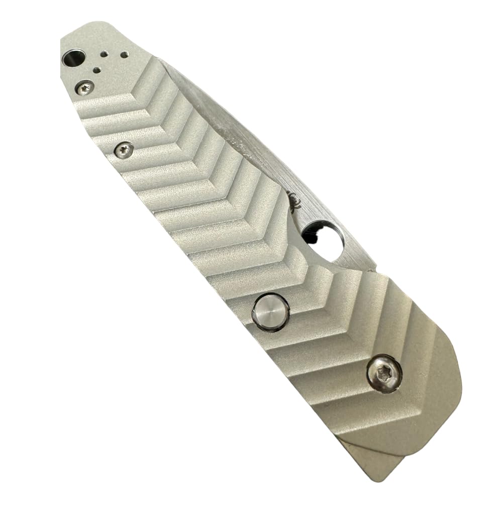 August Engineering Scales for Spyderco Smock Knife C240CFP Compression Lock S30V Classic Texture & Chevron Design (Knife Not Included) AE-1151 AE-1152 (Chevron Aluminum - Silver)