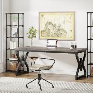 LITTLE TREE 63" W Executive Desk, Extra Sturdy Thickened Wooden Workstation Study Desk Computer Desk Large Home Office Writing Desk for Home Office