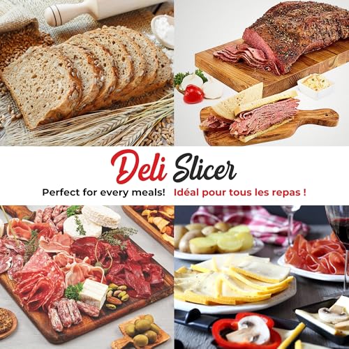 Starfrit Deli Slicer - Slices Meat, Cheese, Bread - 6.5" Stainless Steel Blade - Adjustable Thickness Knob - Nestable for Easy Storage | 2-in-1 Fruit and Vegetable with Bonus Peeler