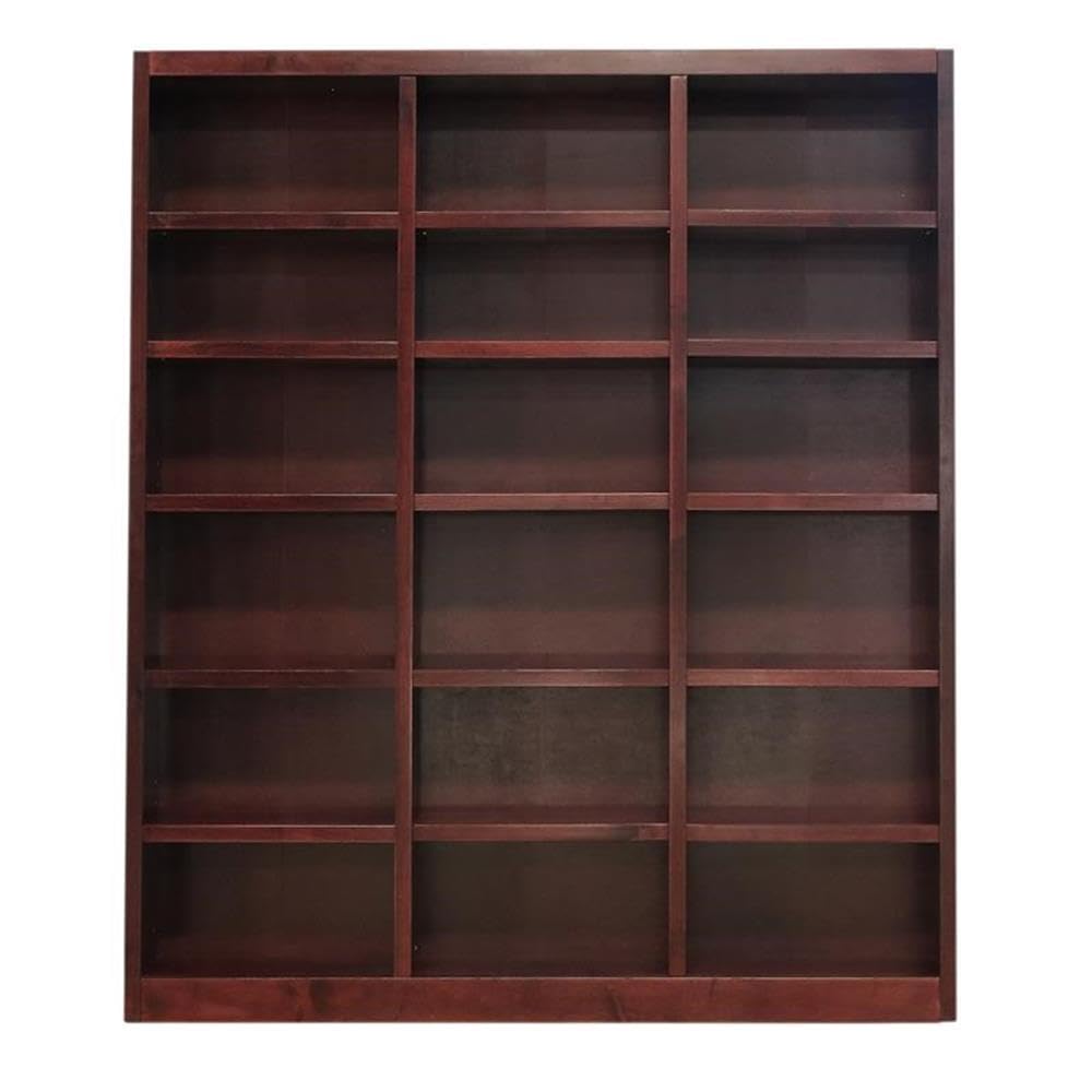 Pemberly Row Traditional 84" Tall 18-Shelf Triple Wide Wood Bookcase in Cherry