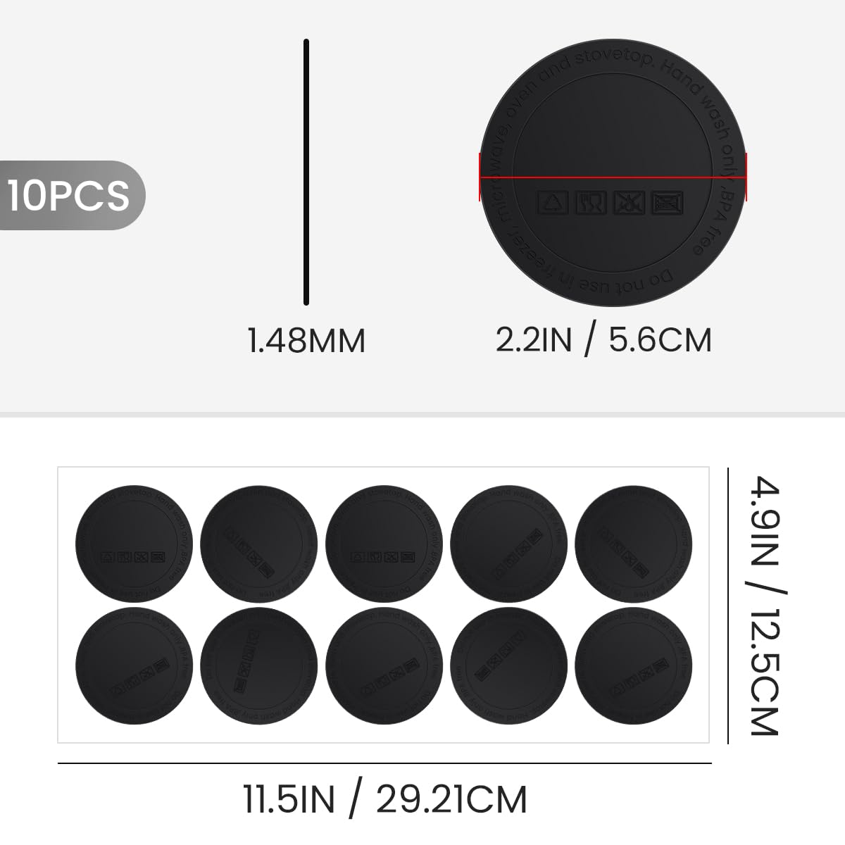 10Pcs Rubber Non Slip Bottoms Tumbler Bumpers Bottoms for Sublimation Tumblers with Adhesive for Skinny Tumblers, Wine Tumblers, Mason Jars 12oz/15oz/17oz/20oz/30oz (Black, 56mm)