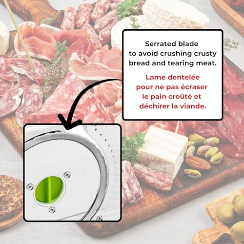 Starfrit Deli Slicer - Slices Meat, Cheese, Bread - 6.5" Stainless Steel Blade - Adjustable Thickness Knob - Nestable for Easy Storage | 2-in-1 Fruit and Vegetable with Bonus Peeler