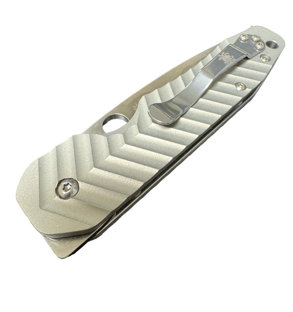 August Engineering Scales for Spyderco Smock Knife C240CFP Compression Lock S30V Classic Texture & Chevron Design (Knife Not Included) AE-1151 AE-1152 (Chevron Aluminum - Silver)