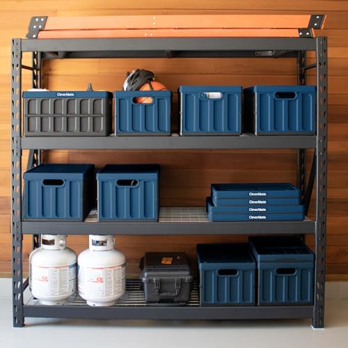 CleverMade Collapsible Storage Bin (No Lid), Ocean, 3PK - 46L (12 Gal) Folding Plastic Stackable Utility Crates, Holds 75lbs Per Bin - Solid Wall CleverCrates for Organizing, Storage, Moving